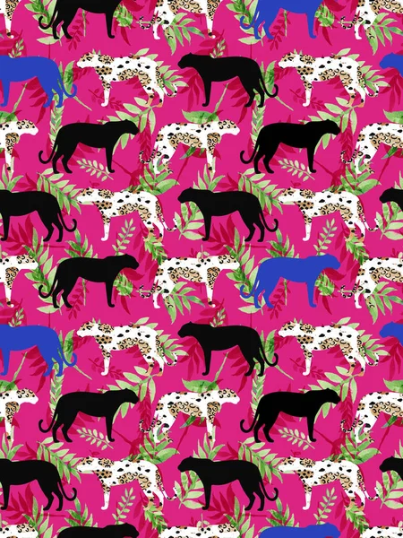 Seamless Pattern Leopards Colorful Background — Zdjęcie stockowe