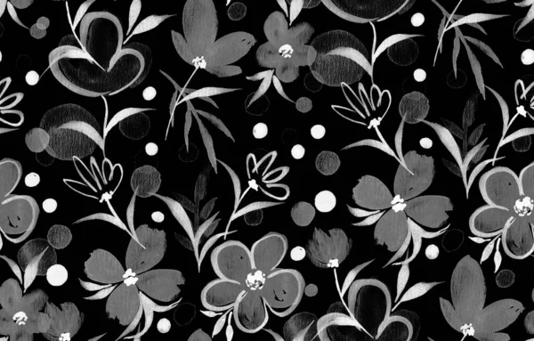 Renkli çiçeklerle renksiz, parlak desenli el çizimi