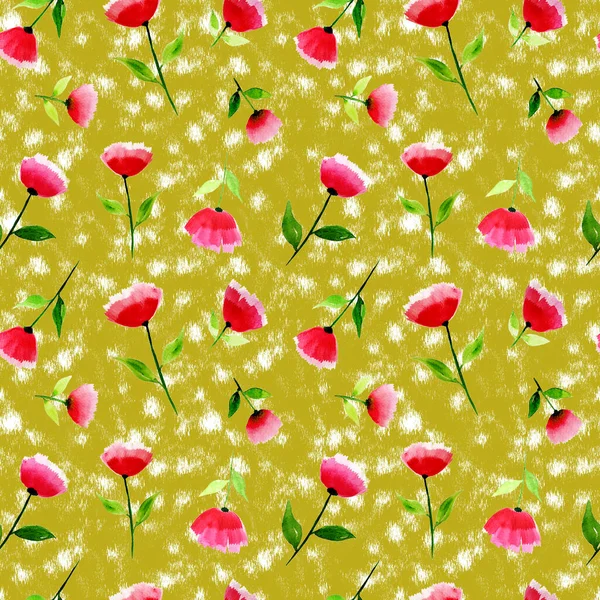 Renkli Çiçeklerle Çizimi Kusursuz Desen — Stok fotoğraf