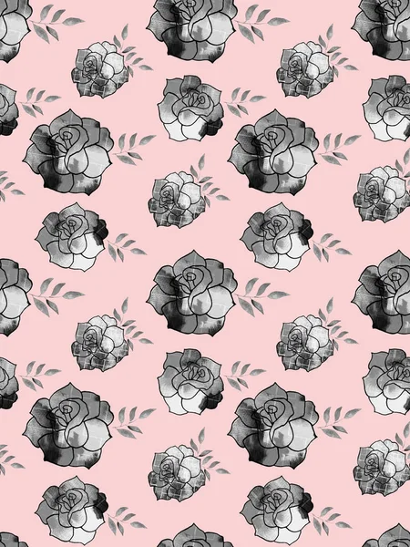 Dibujado Mano Patrón Brillante Colorido Sin Costuras Con Rosas Acuarela —  Fotos de Stock