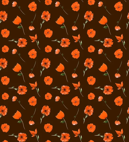 Ručně Kreslené Bezešvé Barevné Jasný Vzor Barevnými Máky Květiny — Stock fotografie