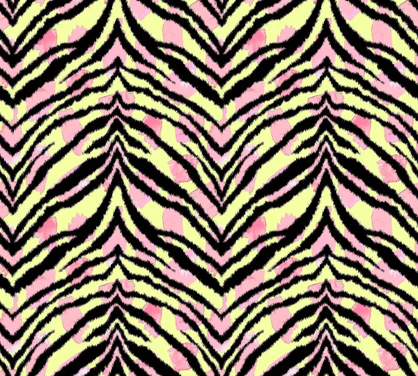 Hand Drawn Seamless Bright Pattern Zebra Stripes Watercolor Spots — Stock Photo, Image