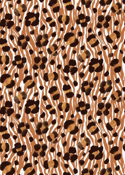 Hand Drawn Seamless Bright Pattern Zebra Stripes Leopard Spots — Stock Photo, Image