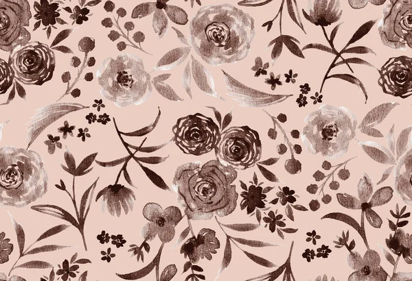 Dibujado Mano Patrón Brillante Acuarela Sin Costuras Con Flores — Foto de Stock