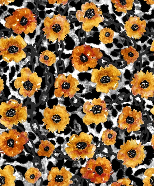 Dibujado Mano Patrón Brillante Colorido Sin Costuras Con Flores Cadenas —  Fotos de Stock