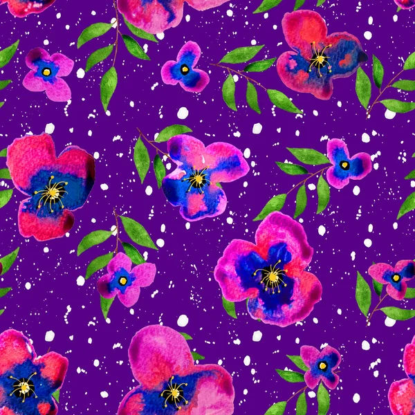 Hand Drawn Seamless Colorful Bright Pattern Black Ink Stains Flowers — Stock Photo, Image