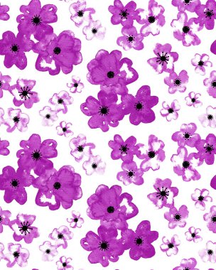 Renkli çiçeklerle renksiz, parlak desenli el çizimi