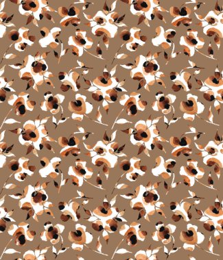 El çizimi, leopar deseni, siyah noktalar ve renkli çiçekler. 