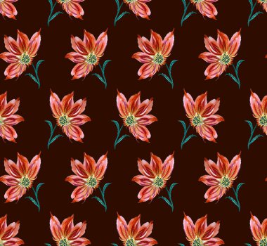 Renkli çiçeklerle renksiz, parlak desenli el çizimi