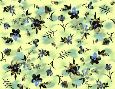 Renkli çiçeklerle renksiz, parlak desenli el çizimi