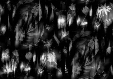 Renkli çiçeklerle renksiz, parlak desenli el çizimi