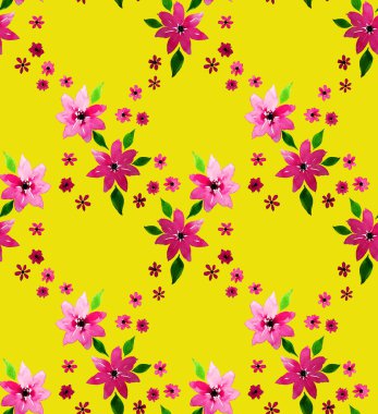 Renkli çiçeklerle renksiz, parlak desenli el çizimi