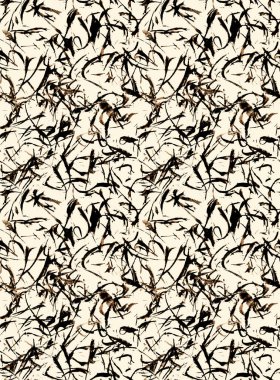 Elleri, bulanık geometrik mürekkep lekeleriyle renksiz parlak desenli.