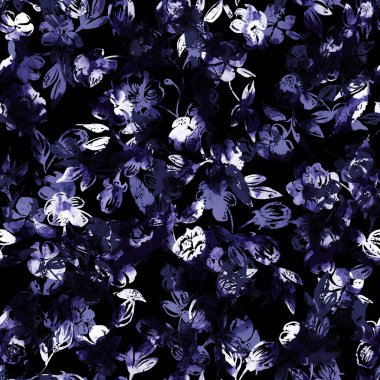 Renkli çiçeklerle renksiz, parlak desenli el çizimi 