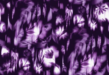 Renkli çiçeklerle renksiz, parlak desenli el çizimi