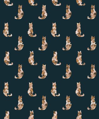 Kedilerle renksiz parlak desen 