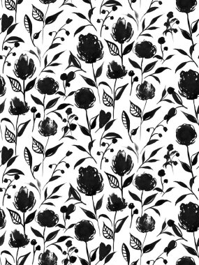 Renkli çiçeklerle renksiz, parlak desenli el çizimi