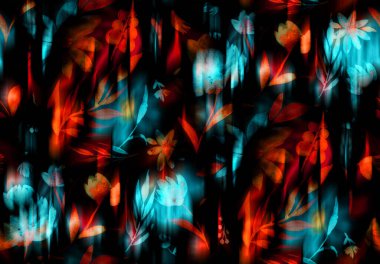 Renkli çiçeklerle renksiz, parlak desenli el çizimi