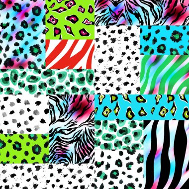 Siyah benekli ve zebra çizgili kusursuz sahte leopar derisi deseni.