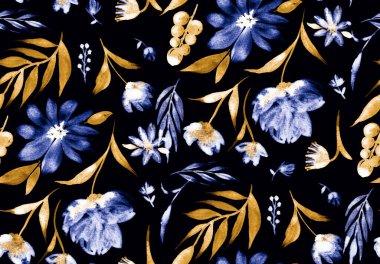 Renkli çiçeklerle renksiz, parlak desenli el çizimi