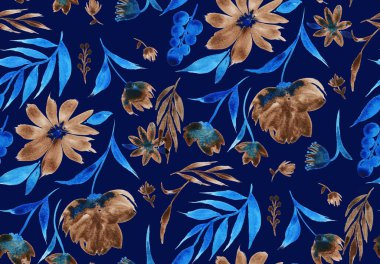 Renkli çiçeklerle renksiz, parlak desenli el çizimi