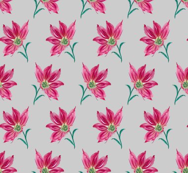 Renkli çiçeklerle renksiz, parlak desenli el çizimi