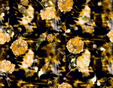 Renkli çiçeklerle renksiz, parlak desenli el çizimi