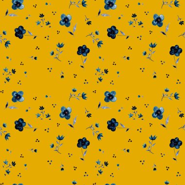 Renkli çiçeklerle renksiz, parlak desenli el çizimi