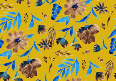 Renkli çiçeklerle renksiz, parlak desenli el çizimi