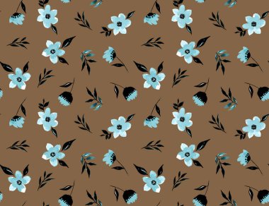 Renkli çiçeklerle renksiz, parlak desenli el çizimi