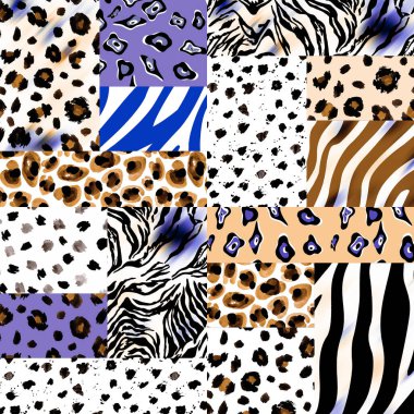 Siyah benekli ve zebra çizgili kusursuz sahte leopar derisi deseni.