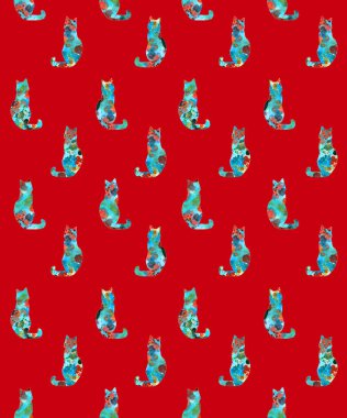 Kedilerle renksiz parlak desen 