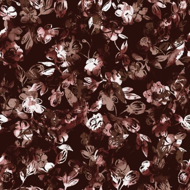 Renkli çiçeklerle renksiz, parlak desenli el çizimi 