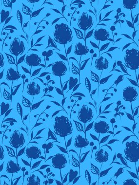 Renkli çiçeklerle renksiz, parlak desenli el çizimi