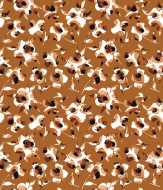 El çizimi, leopar deseni, siyah noktalar ve renkli çiçekler. 