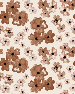 Renkli çiçeklerle renksiz, parlak desenli el çizimi