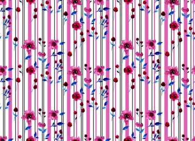 Renkli çiçekler ve çizgilerle renksiz parlak desenler çizilmiş.