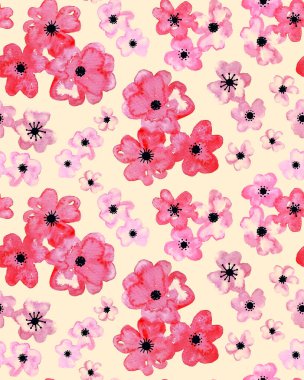 Renkli çiçeklerle renksiz, parlak desenli el çizimi