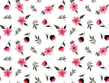 Renkli çiçeklerle renksiz, parlak desenli el çizimi