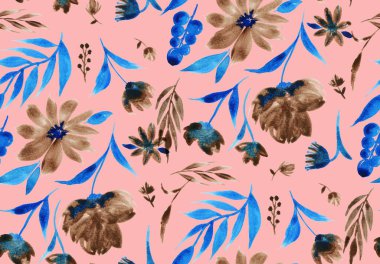 Renkli çiçeklerle renksiz, parlak desenli el çizimi