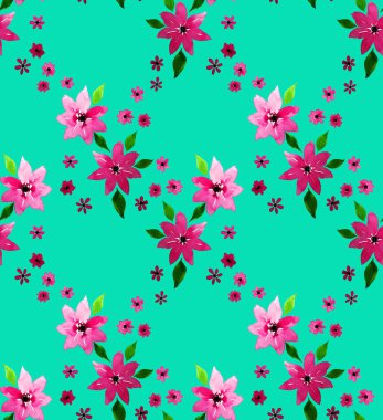 Renkli çiçeklerle renksiz, parlak desenli el çizimi