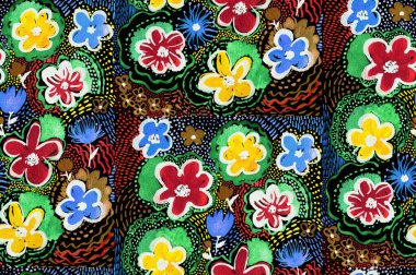 Renkli çiçeklerle renksiz, parlak desenli el çizimi