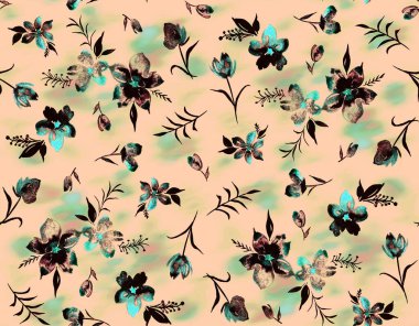 Renkli çiçeklerle renksiz, parlak desenli el çizimi