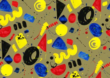 Elleri, bulanık suluboya geometrik şekillerle renksiz parlak desenler çizmiş.