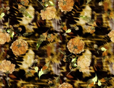 Renkli çiçeklerle renksiz, parlak desenli el çizimi