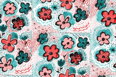 Renkli çiçeklerle renksiz, parlak desenli el çizimi