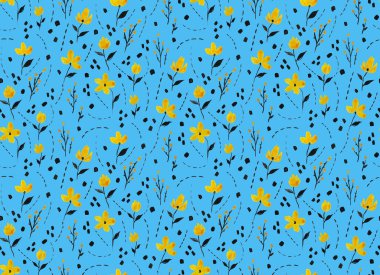 Renkli çiçeklerle renksiz, parlak desenli el çizimi