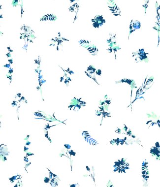 Renkli bahar çiçekleriyle renksiz, parlak desenli el çizimi