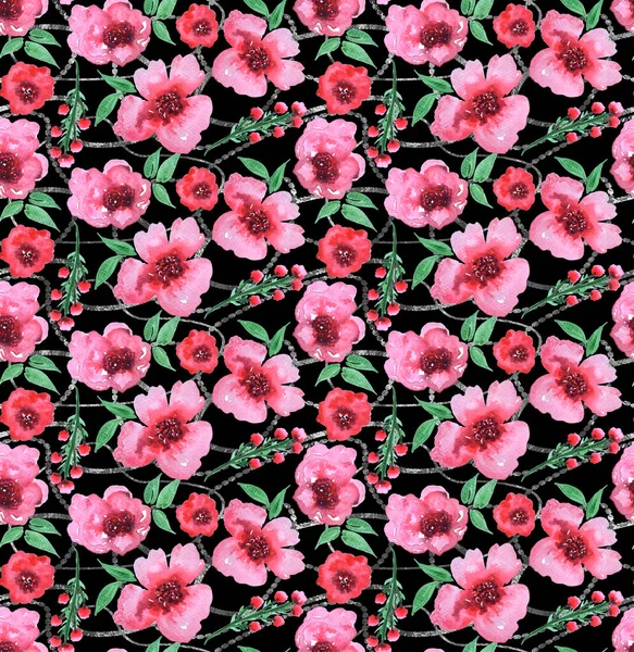 Ręcznie Rysowane Bezszwowe Kolorowe Jasny Wzór Kolorowymi Kwiatami — Zdjęcie stockowe