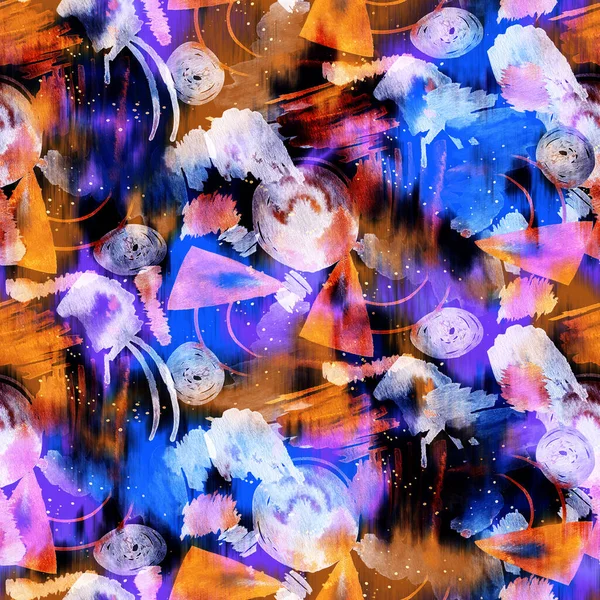 Handgetekend Naadloos Kleurrijk Helder Patroon Met Wazige Aquarel Geometrische Vormen — Stockfoto